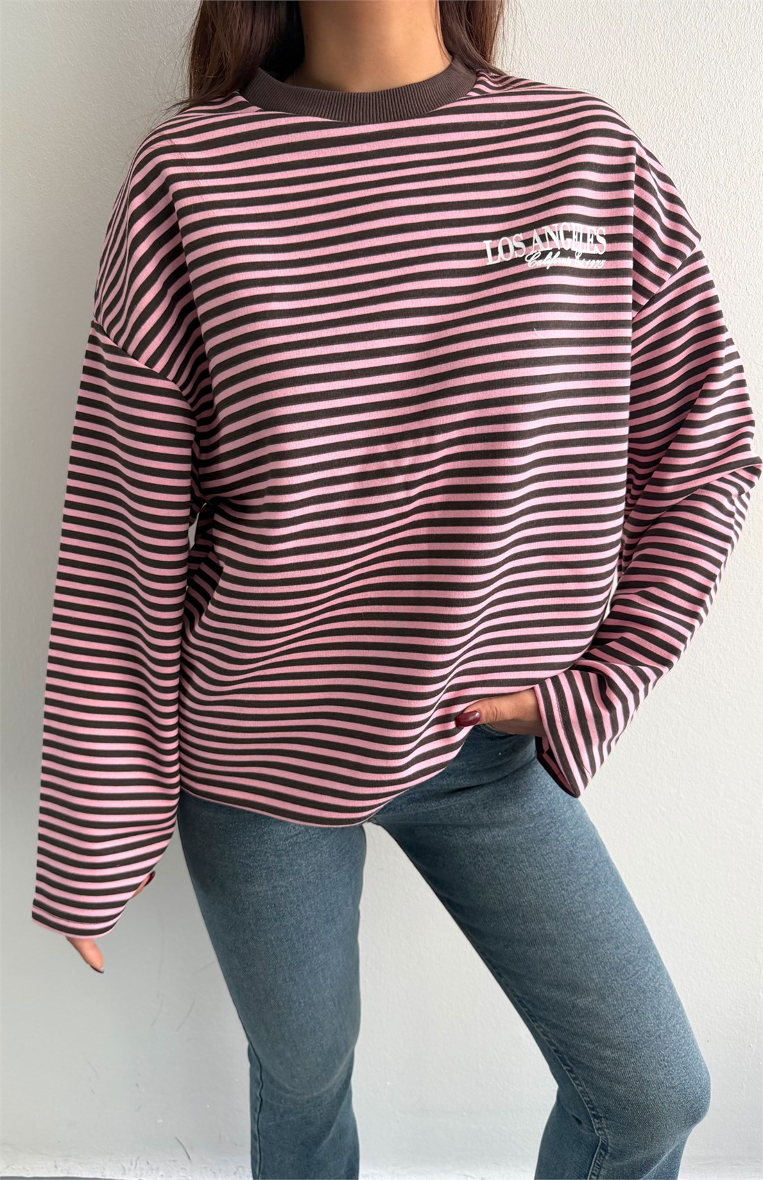 Çizgili Sweatshırt PEMBE