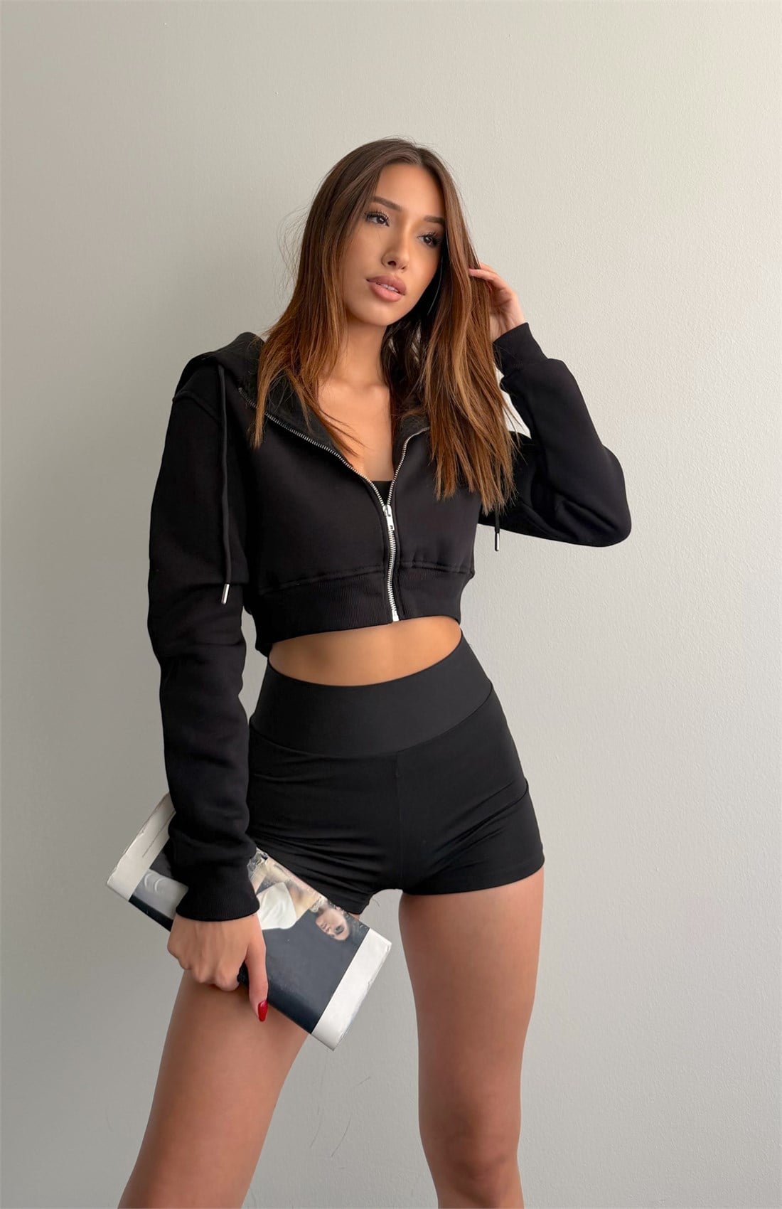 Fermuarlı Crop Sweatshırt SİYAH