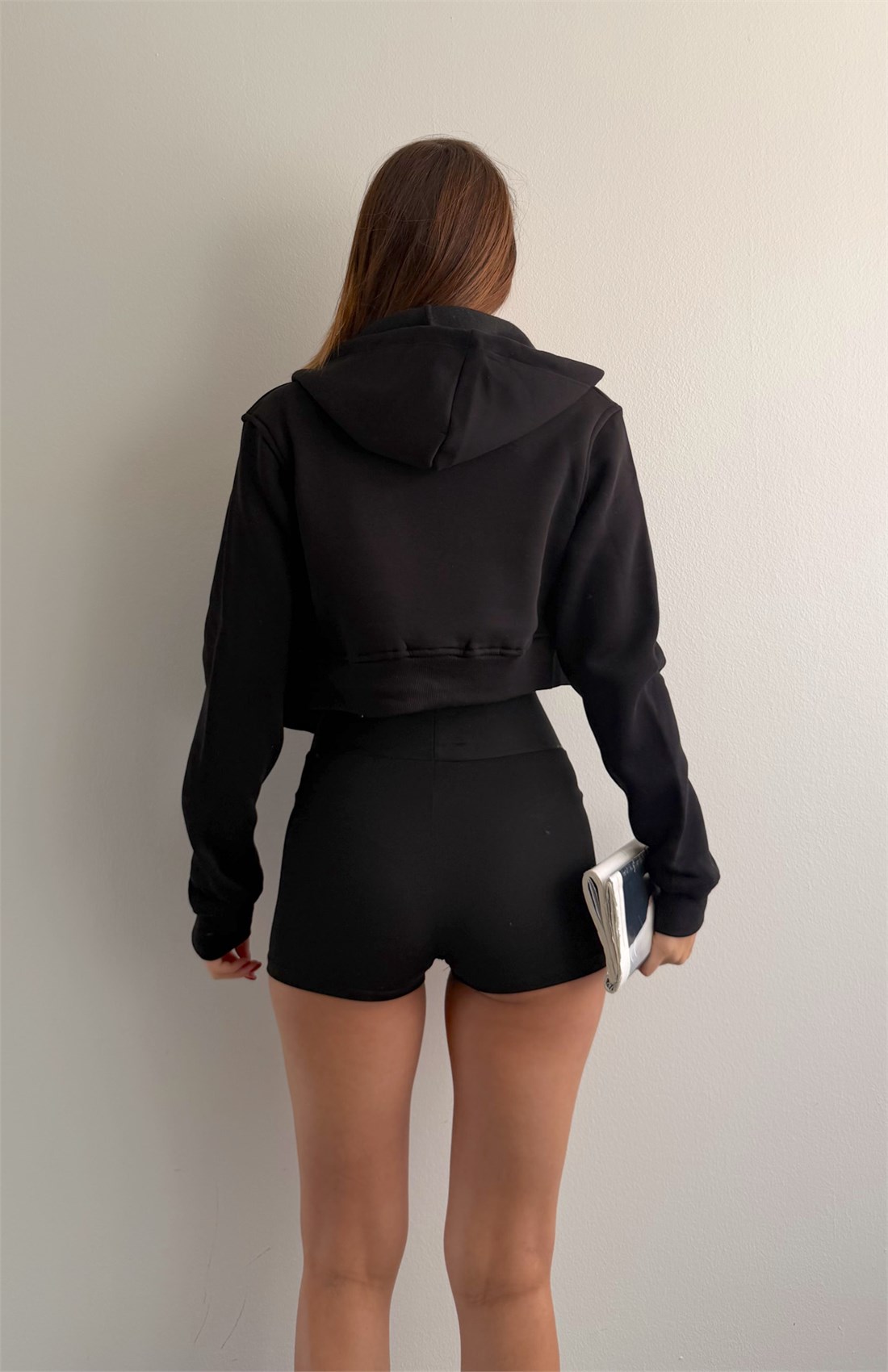Fermuarlı Crop Sweatshırt SİYAH