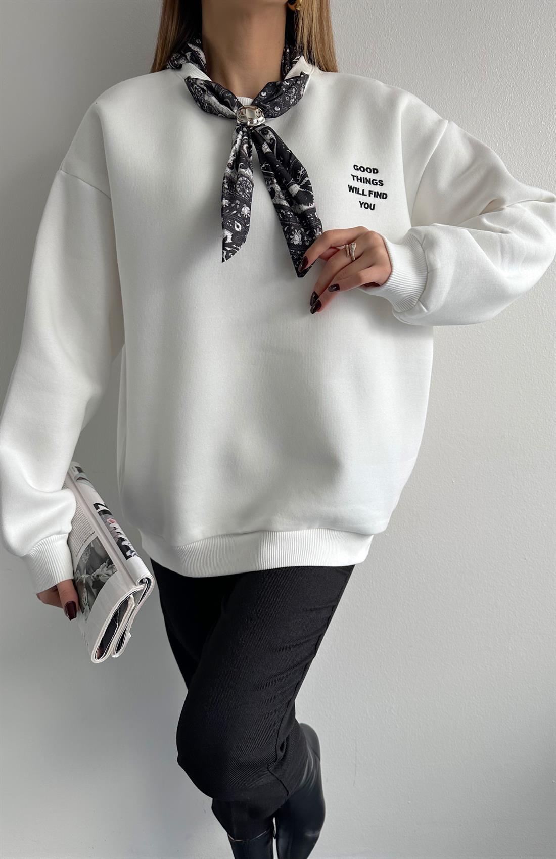 Fular Detaylı Sweatshırt EKRU