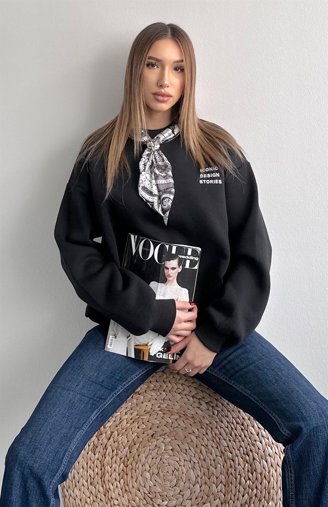 Fular Detaylı Sweatshırt SİYAH