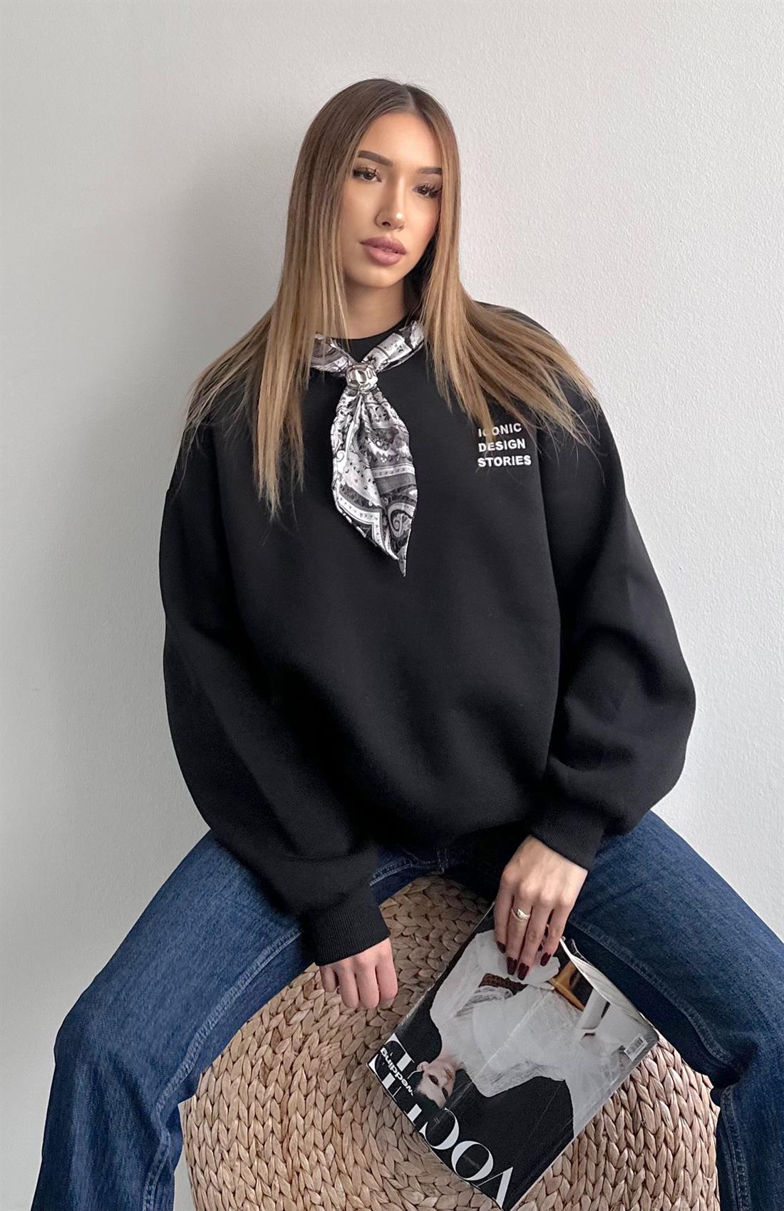 Fular Detaylı Sweatshırt SİYAH