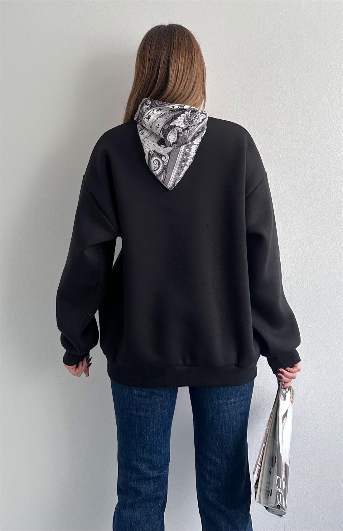Fular Detaylı Sweatshırt SİYAH