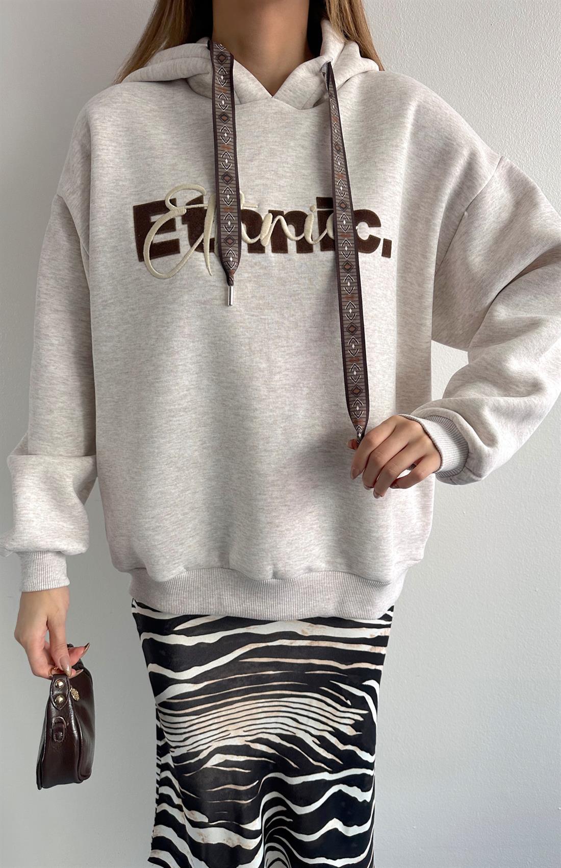 Kapüşonlu Kordon Detaylı Sweatshırt BEJ