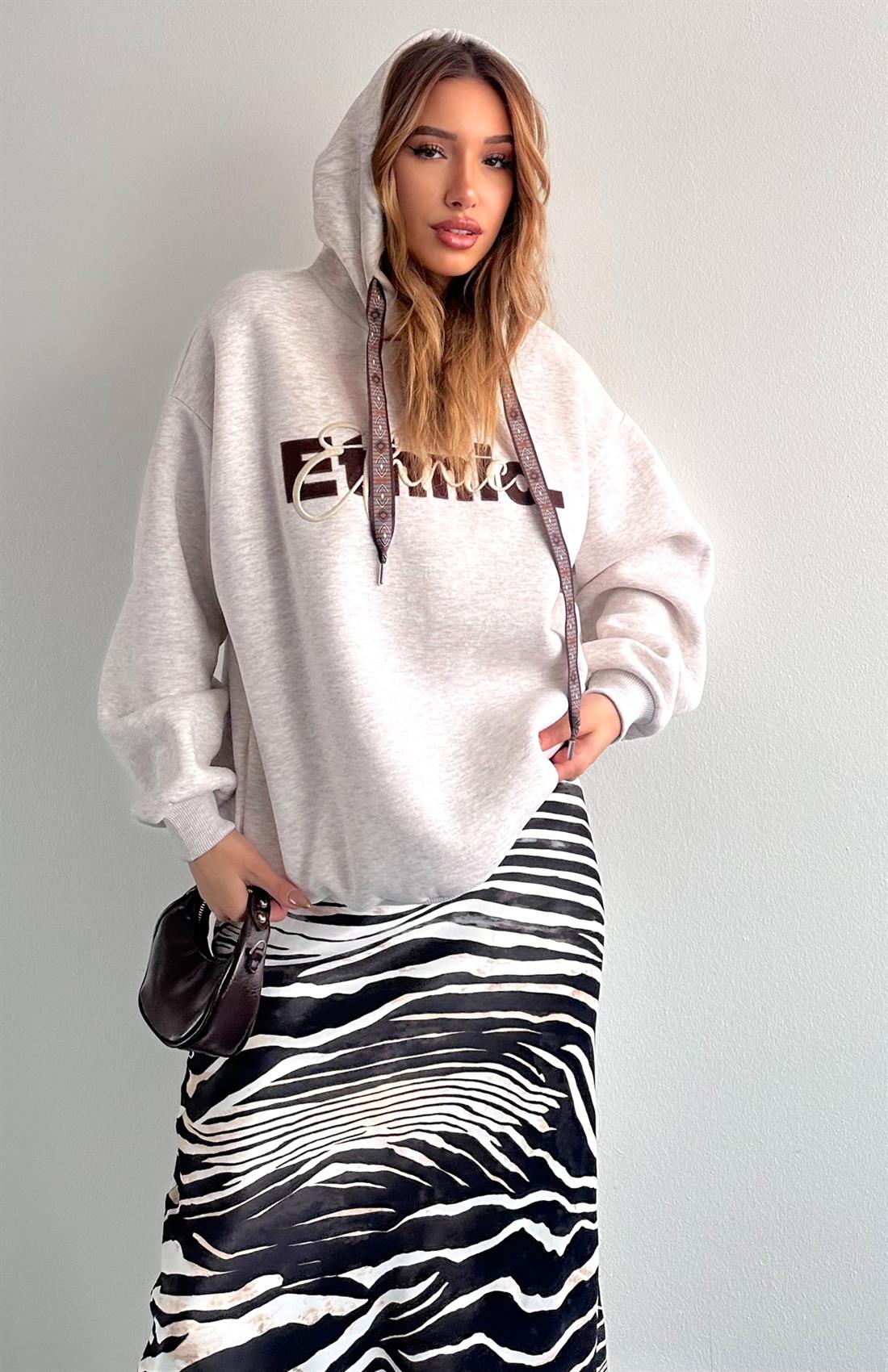 Kapüşonlu Kordon Detaylı Sweatshırt BEJ