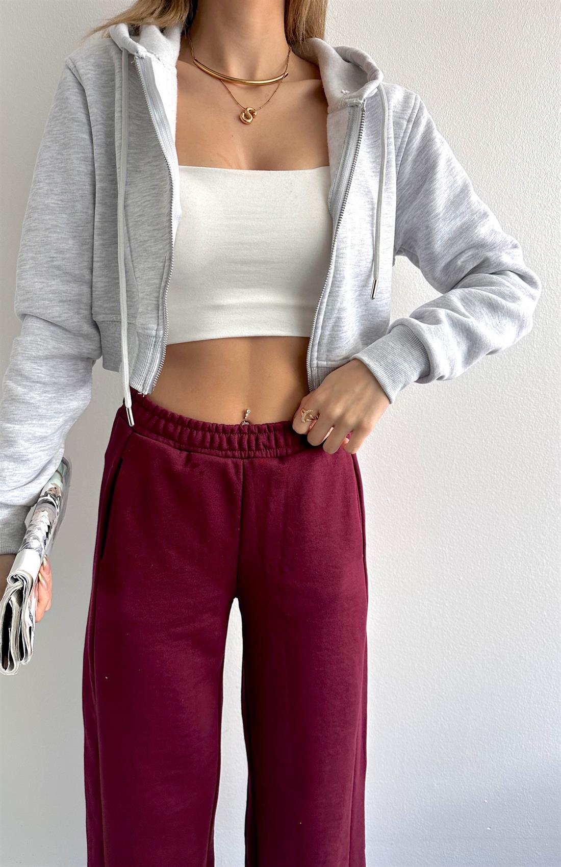 Kısa Fermuarlı Sweatshırt GRİ