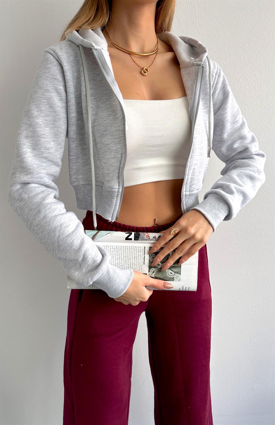 Kısa Fermuarlı Sweatshırt GRİ