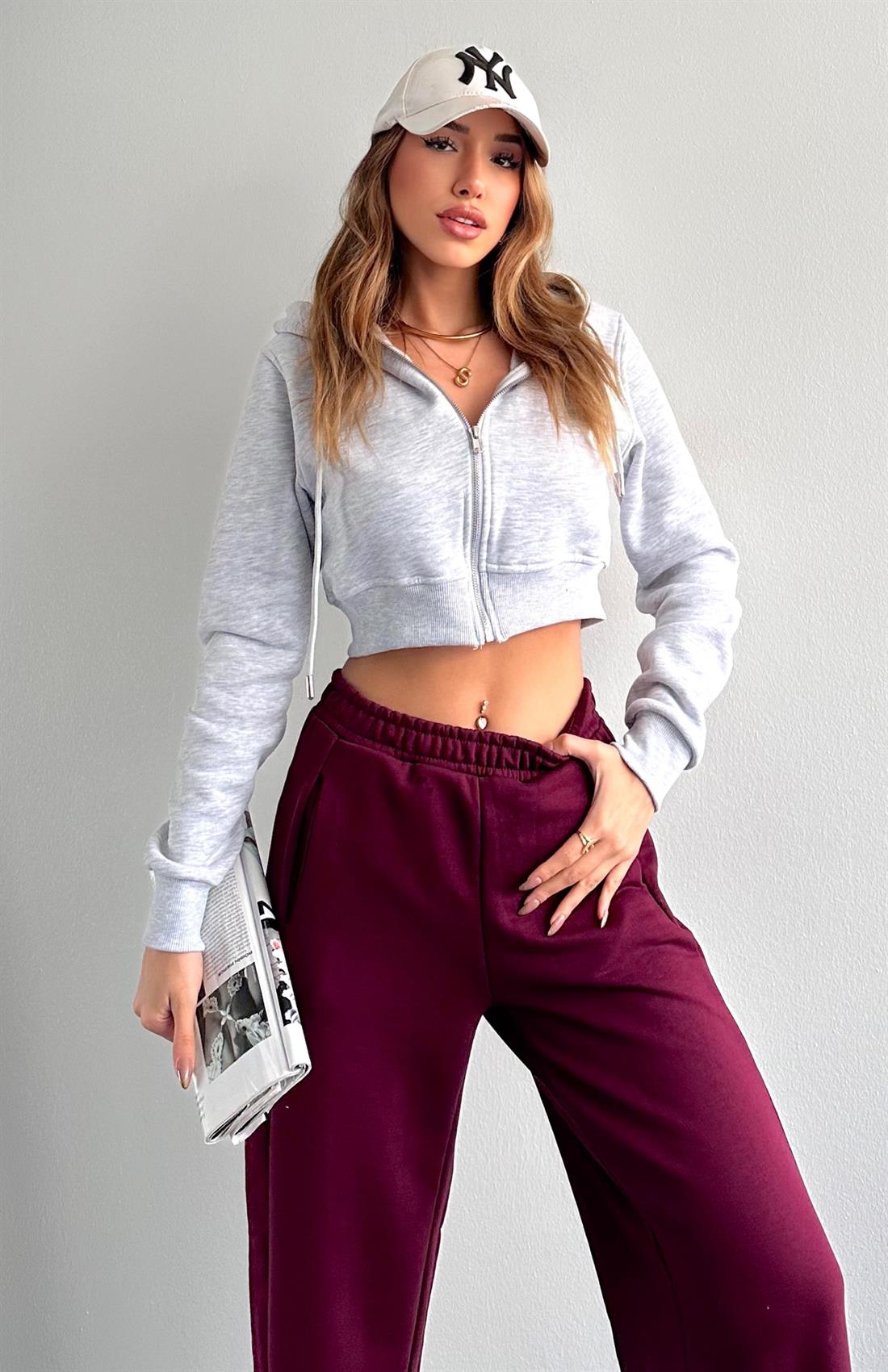 Kısa Fermuarlı Sweatshırt GRİ