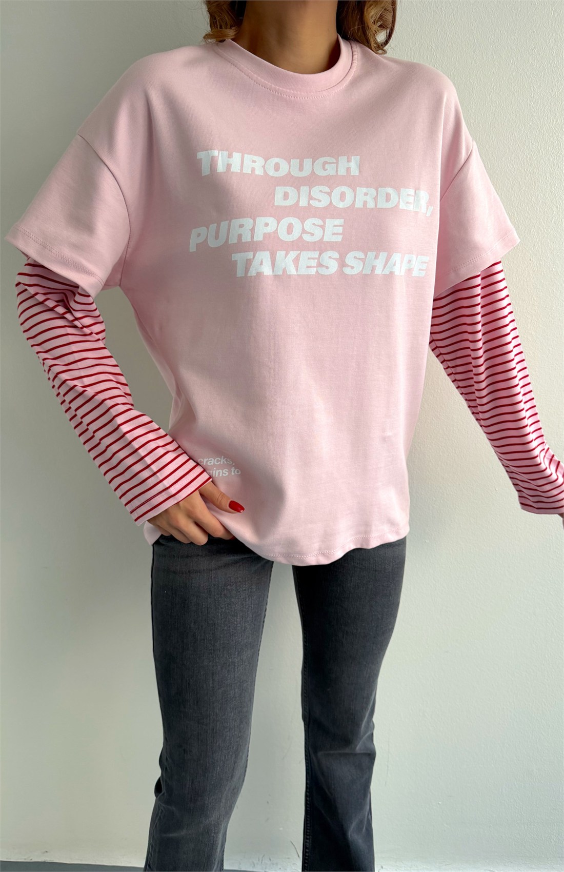 Kol Çizgili Bluz PEMBE