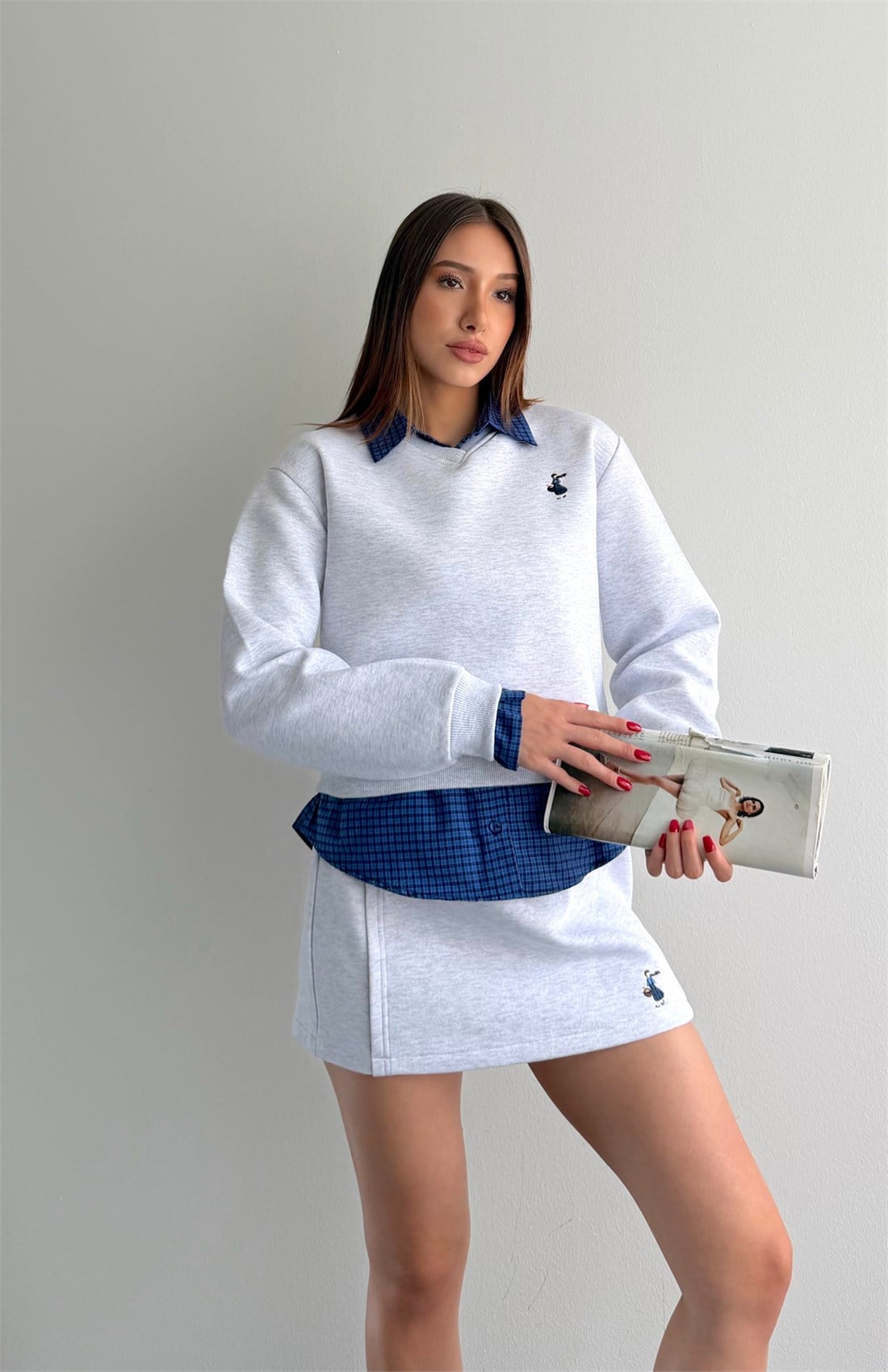 Nakiş Detaylı Sweatshırt GRİ