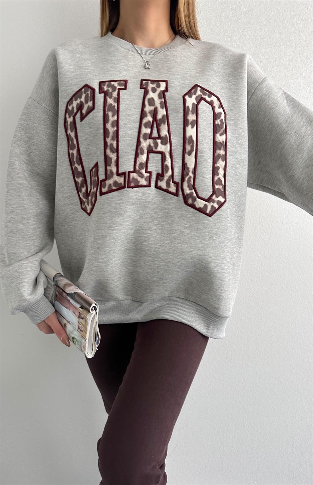 Nakiş Detaylı Sweatshırt GRİ