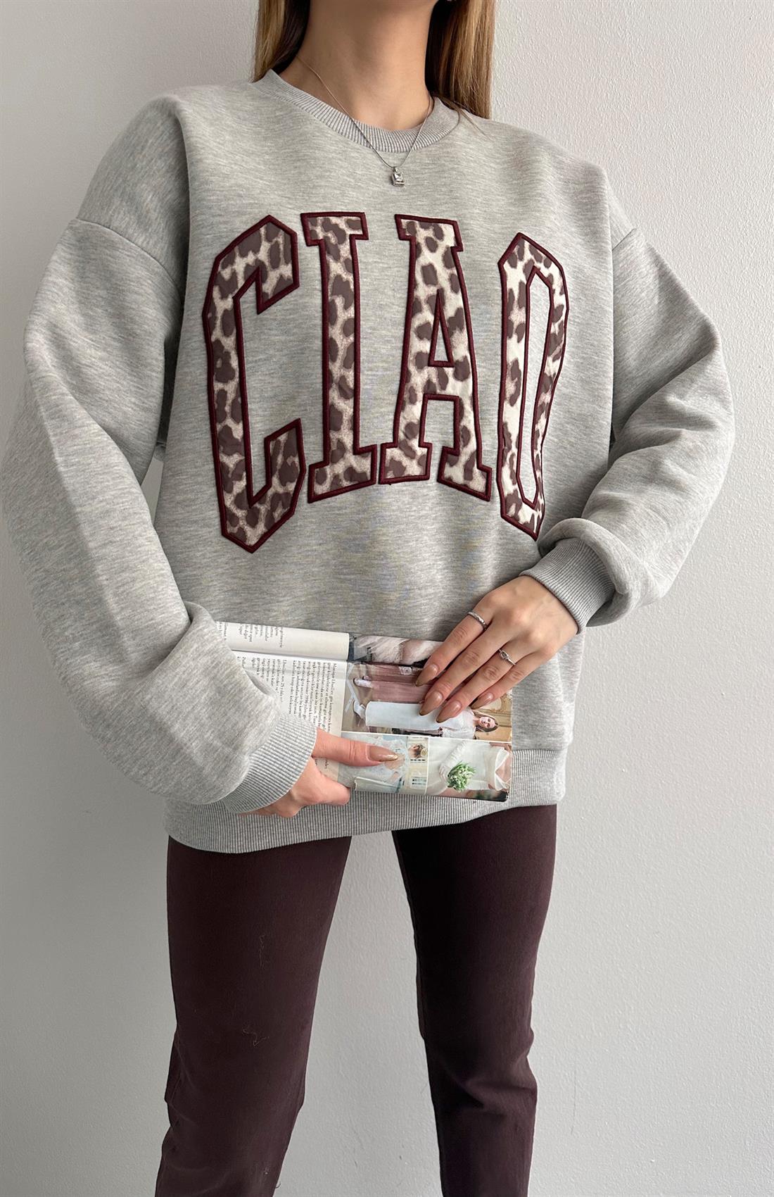 Nakiş Detaylı Sweatshırt GRİ