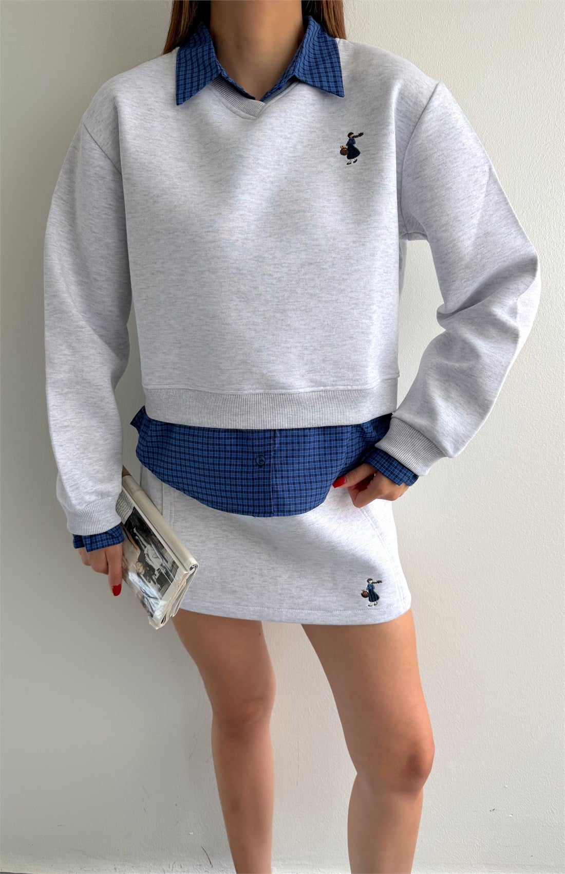 Nakiş Detaylı Sweatshırt GRİ