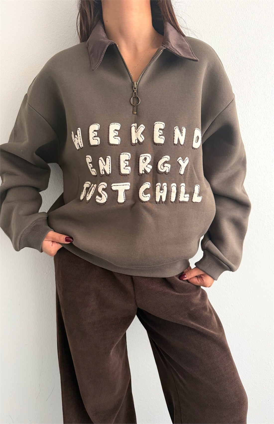 Nakiş Detaylı Sweatshırt HAKİ