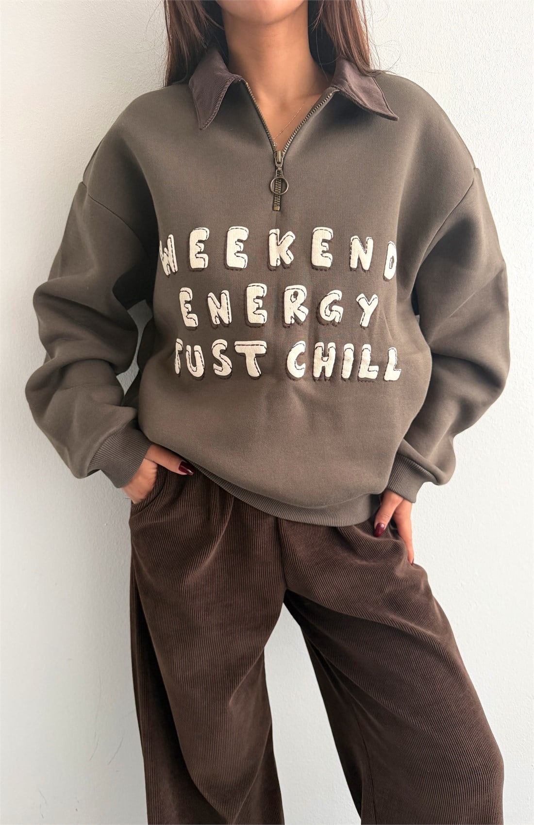 Nakiş Detaylı Sweatshırt HAKİ