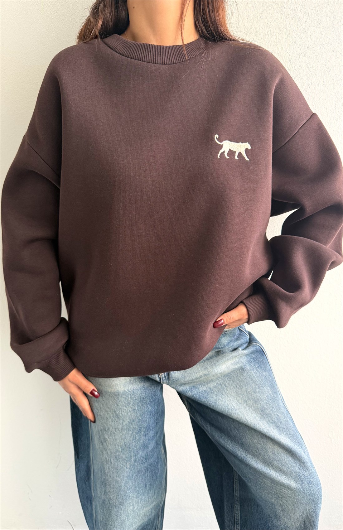 Nakiş Detaylı Sweatshırt KAHVERENGİ