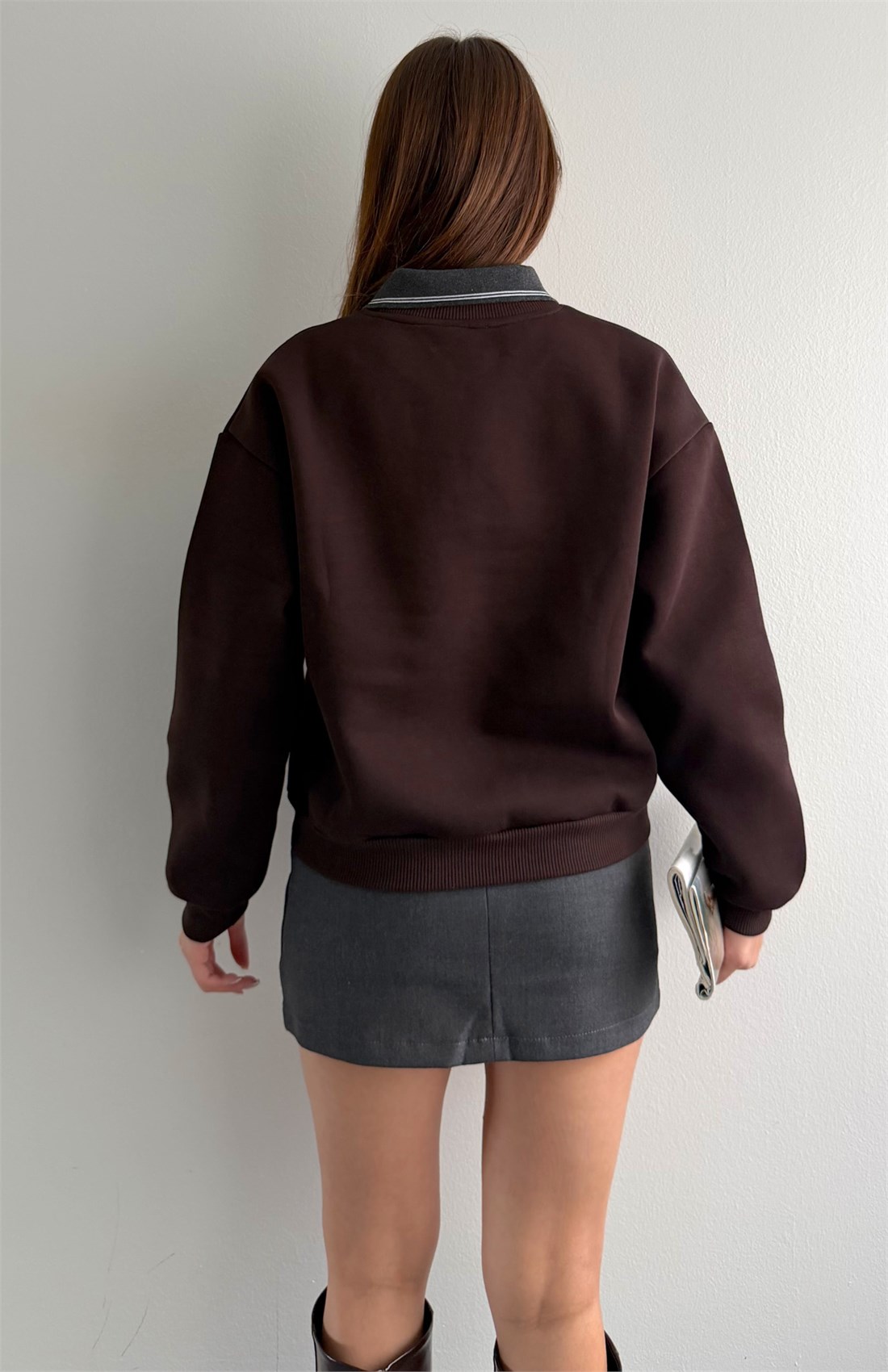 Nakiş Detaylı Sweatshırt KAHVERENGİ