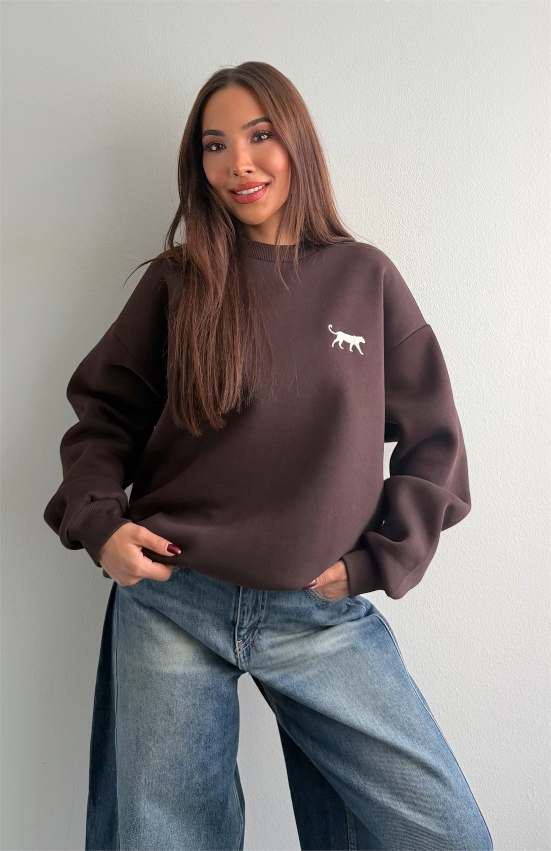 Nakiş Detaylı Sweatshırt KAHVERENGİ