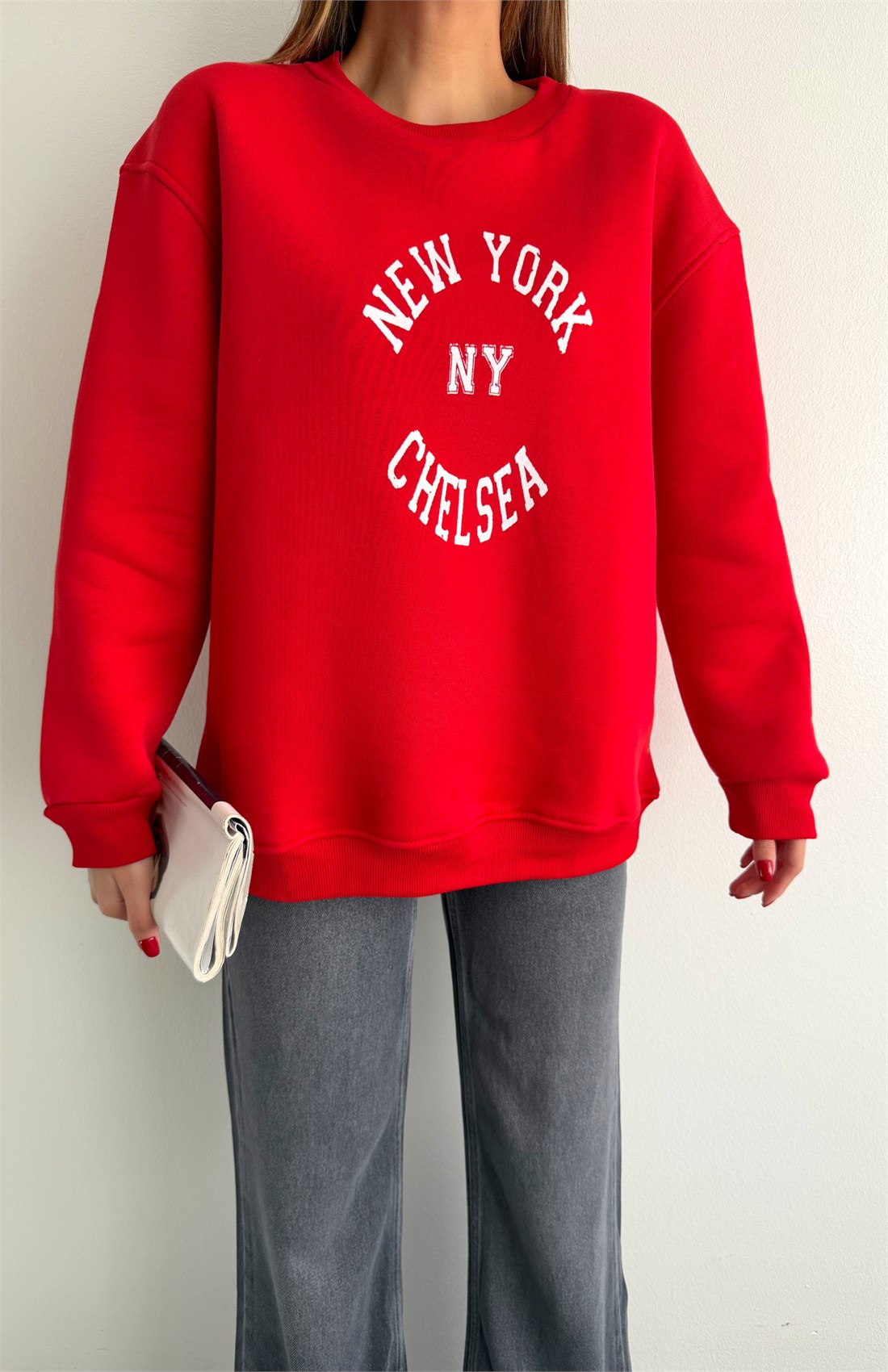 Newyork Baskılı Sweatshırt KIRMIZI