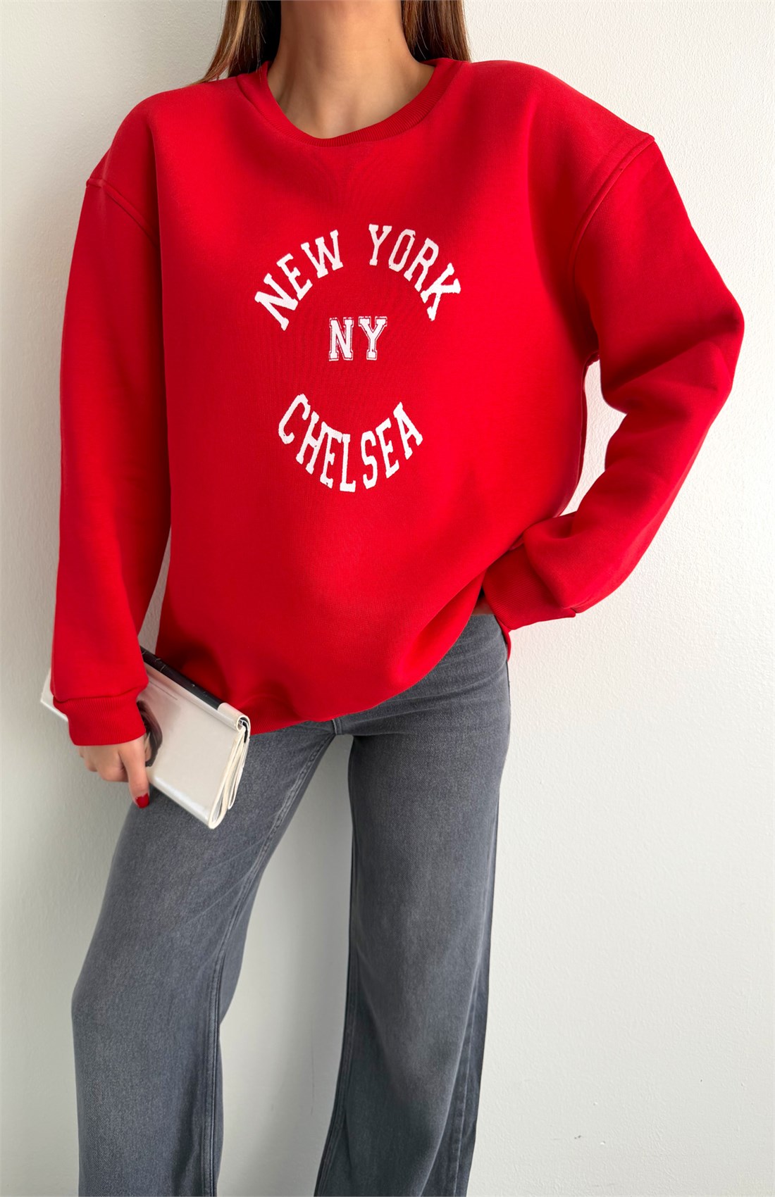 Newyork Baskılı Sweatshırt KIRMIZI