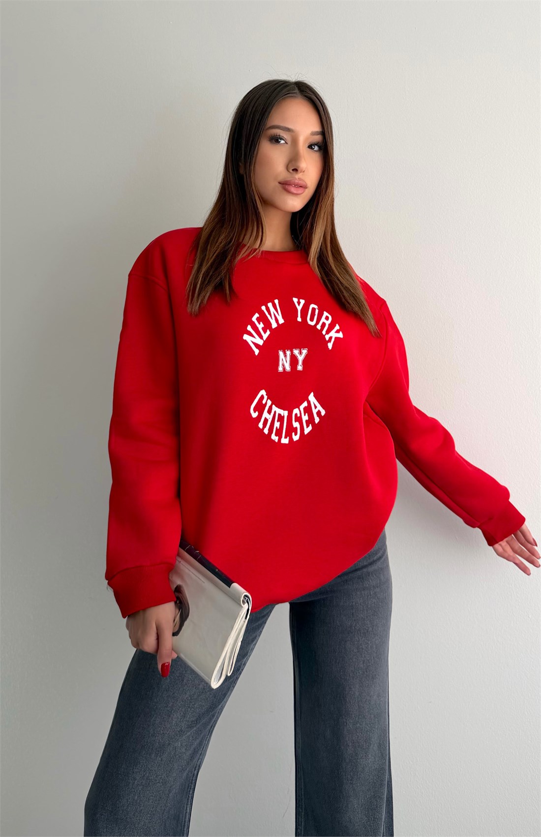 Newyork Baskılı Sweatshırt KIRMIZI