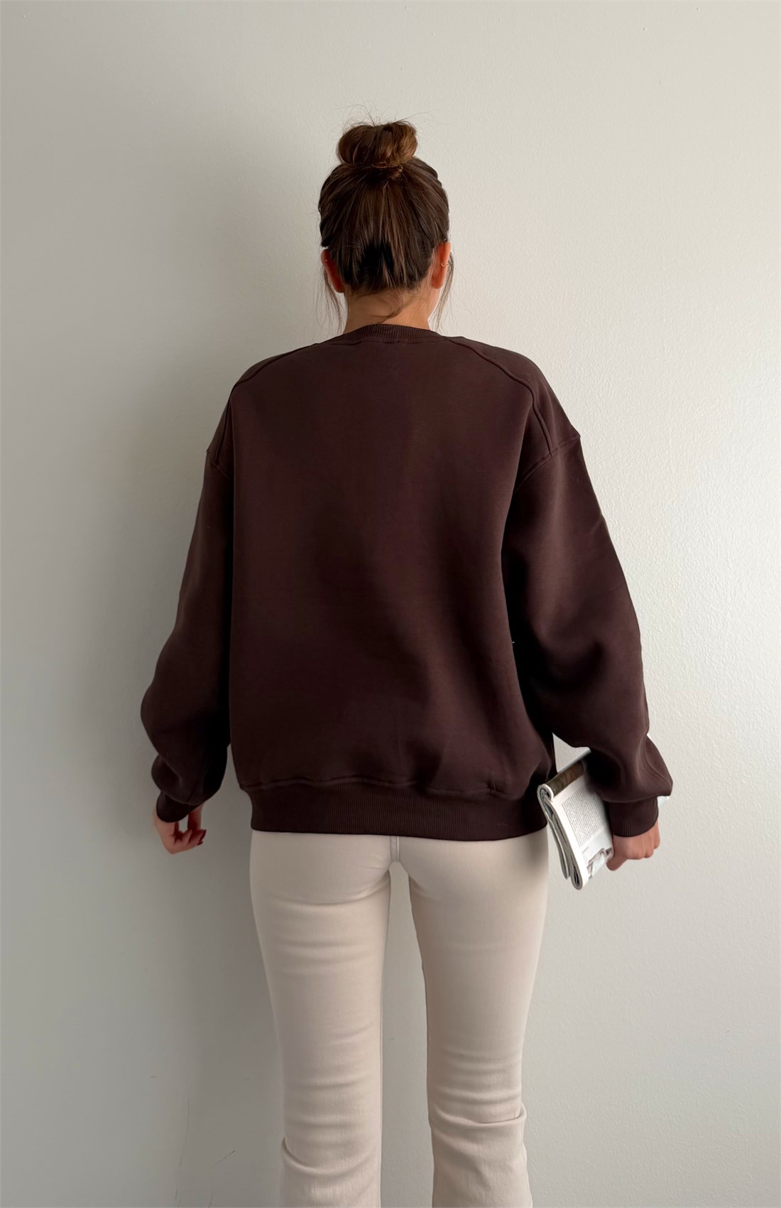 Omuzu Robalı 3 İplik Sweatshırt KAHVERENGİ