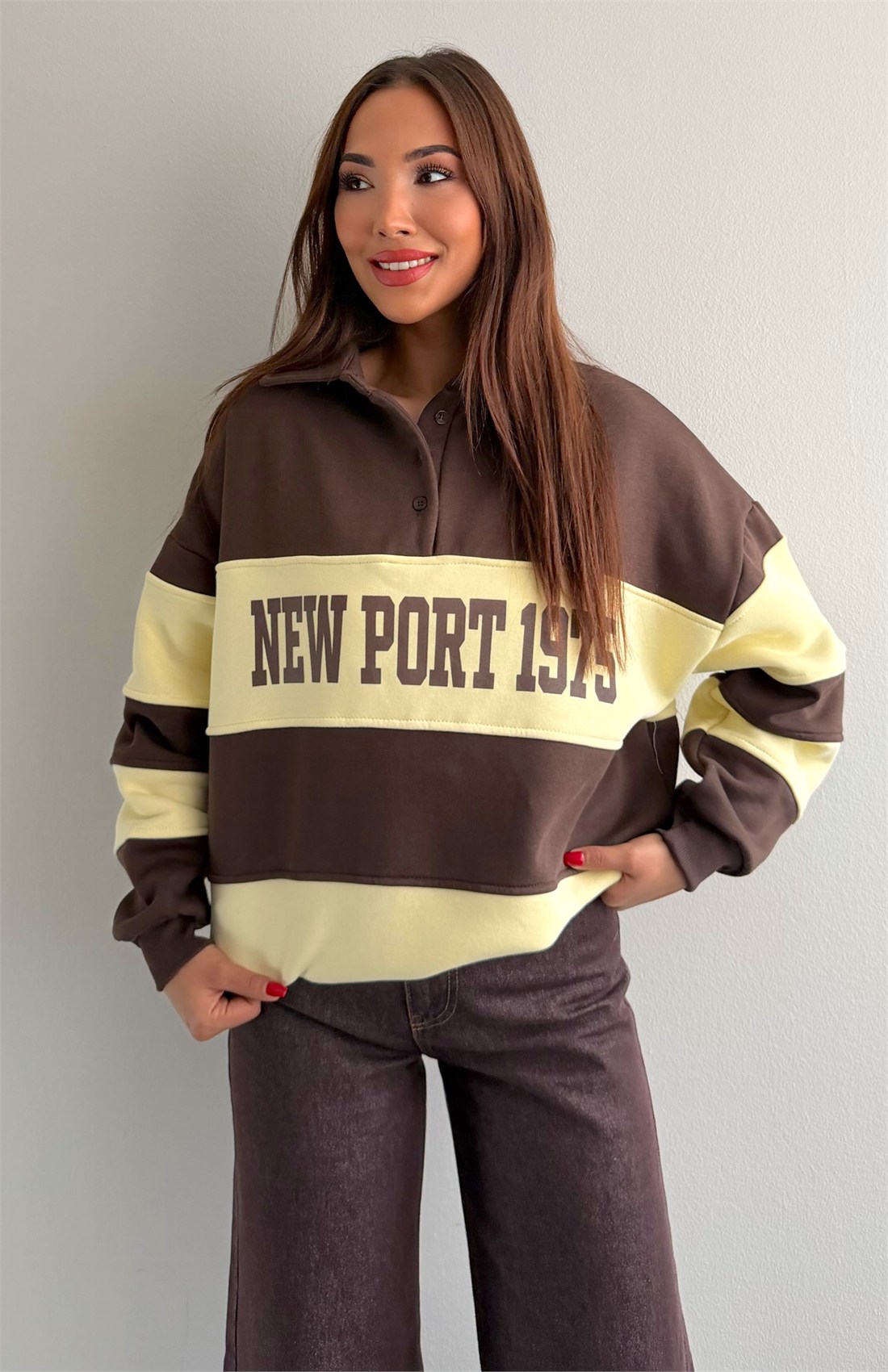 Polo Yaka Sweatshırt KAHVERENGİ