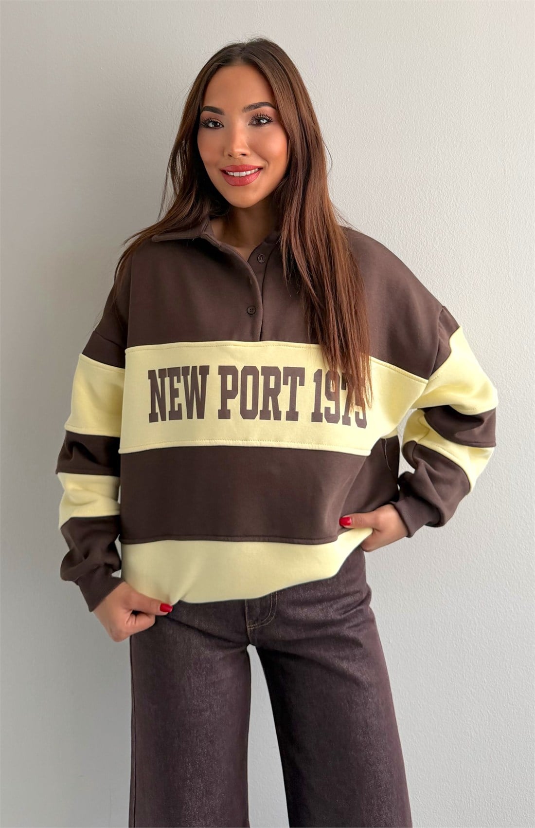 Polo Yaka Sweatshırt KAHVERENGİ