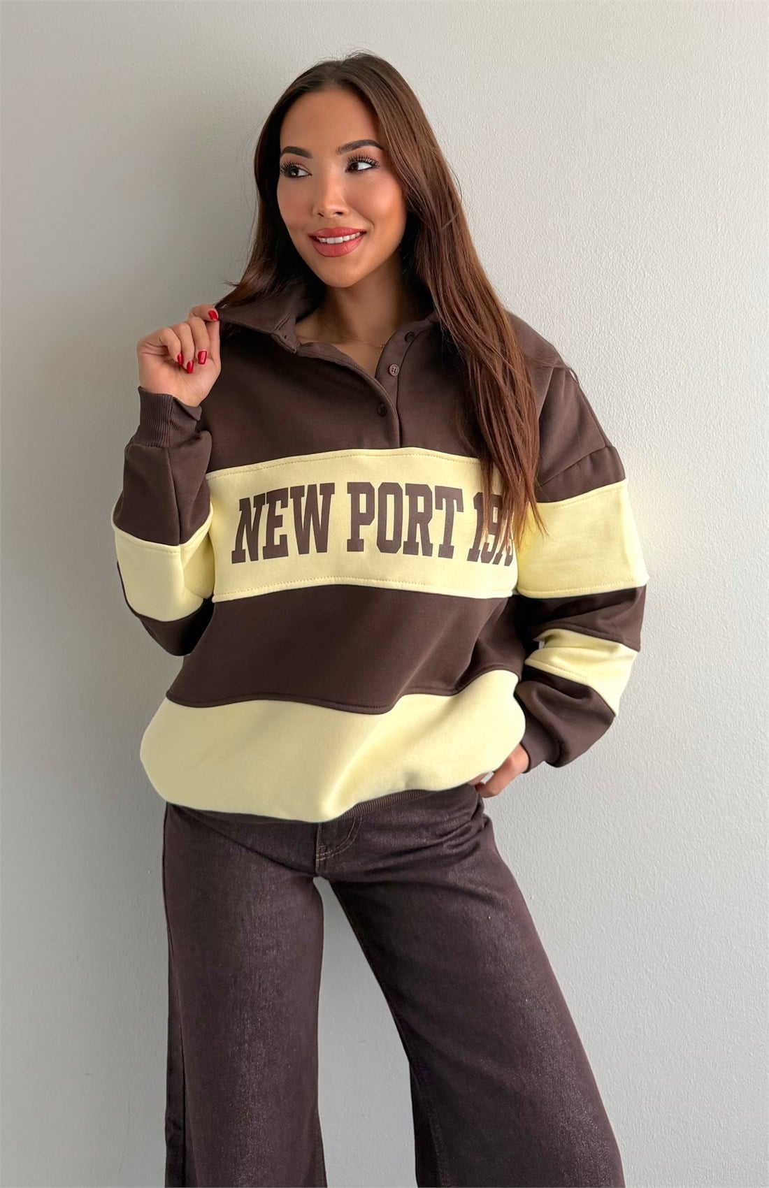 Polo Yaka Sweatshırt KAHVERENGİ