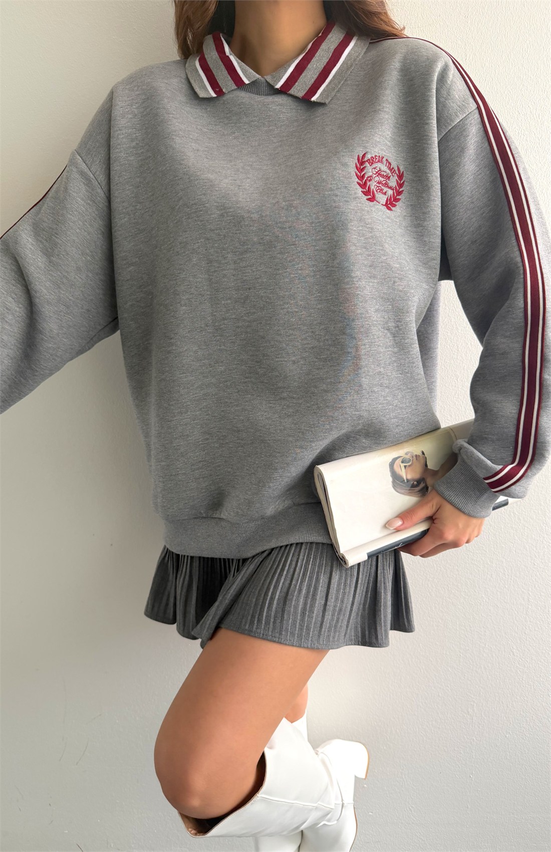 Şerit Detaylı Sweatshırt GRİ