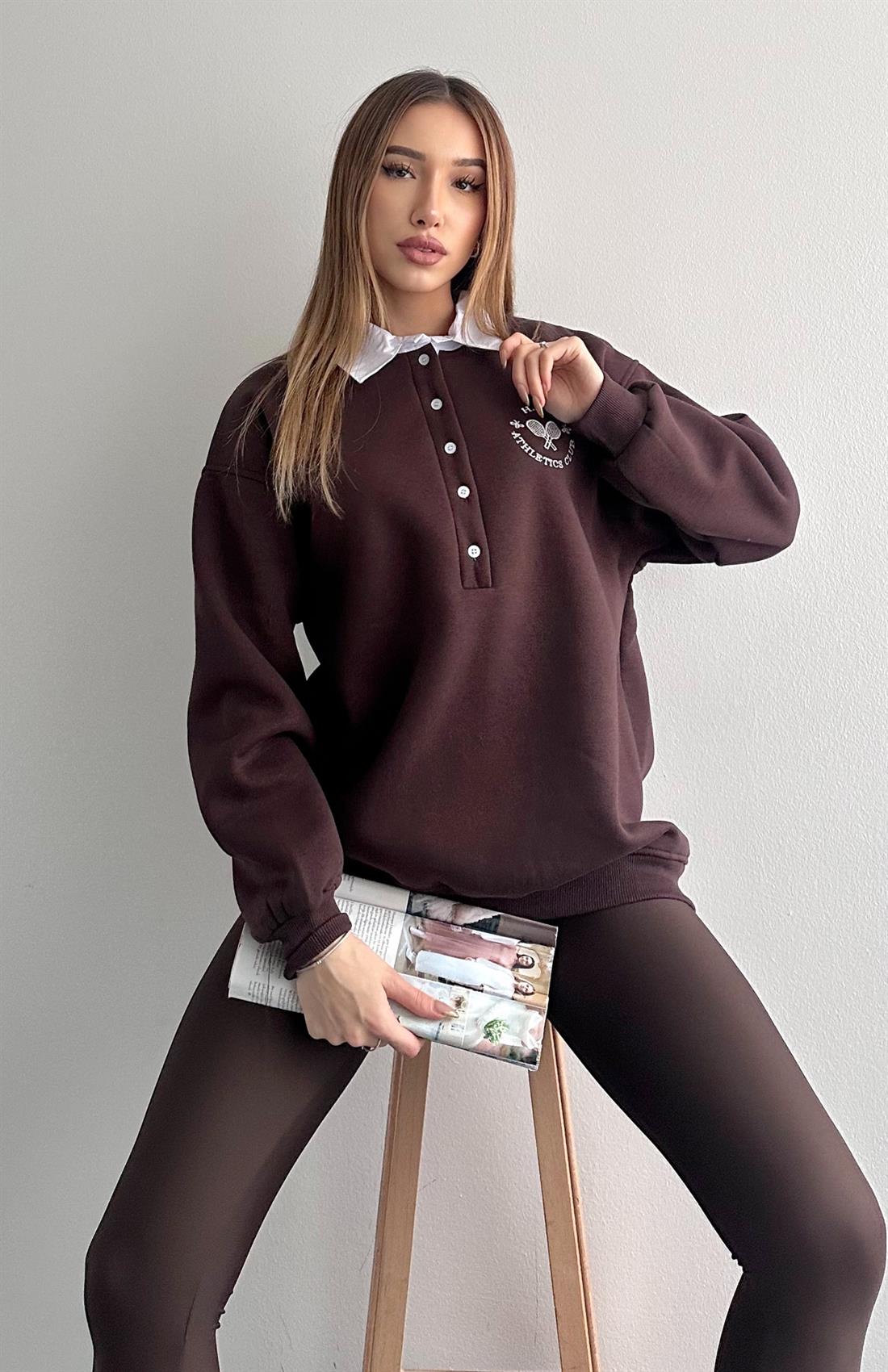 Tenis Baskılı Sweatshırt KAHVERENGİ