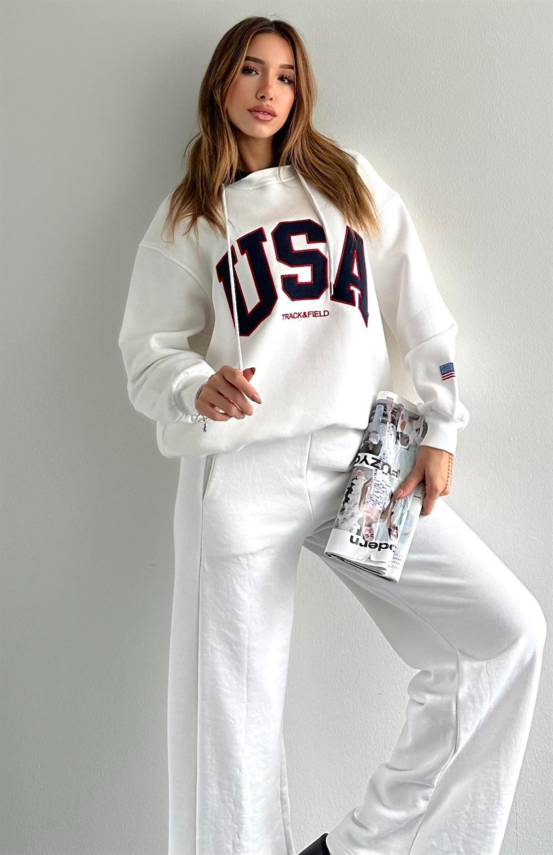 Usa Nakişlı Sweatshırt EKRU