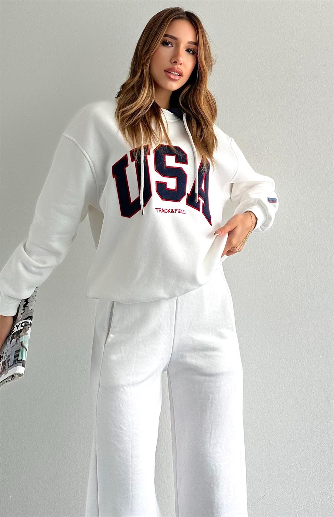 Usa Nakişlı Sweatshırt EKRU