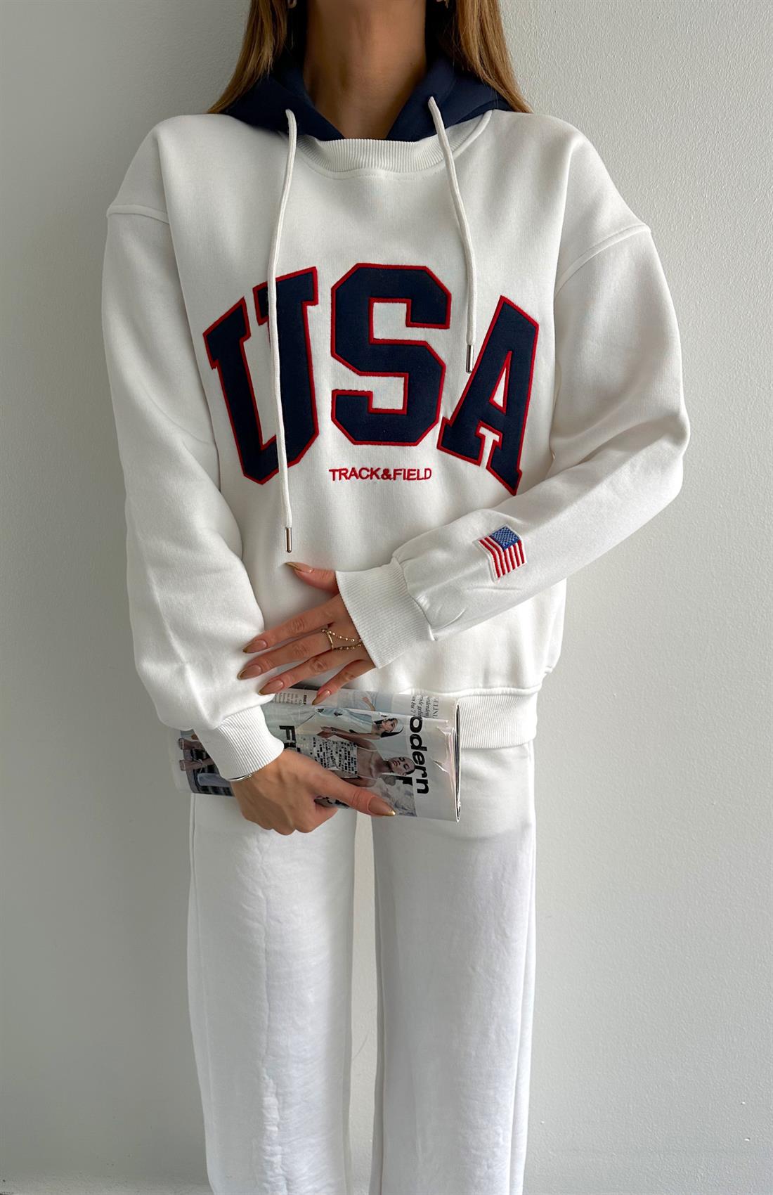 Usa Nakişlı Sweatshırt EKRU