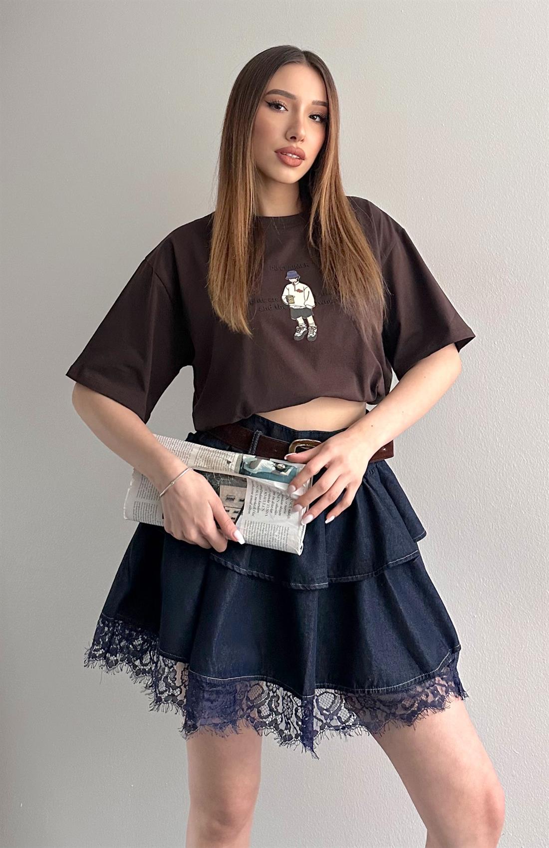 Adam Baskılı Tshırt KAHVERENGİ