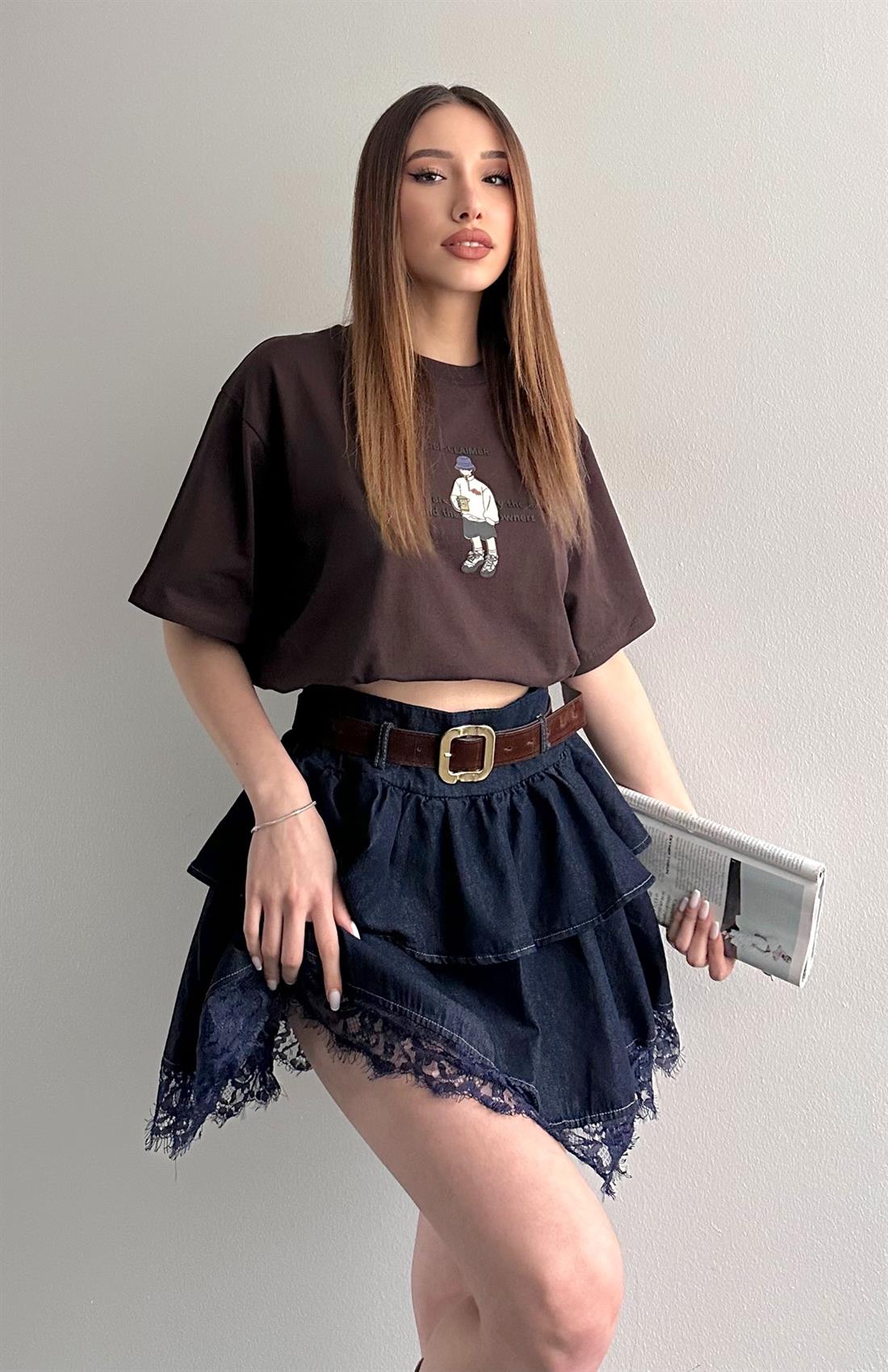 Adam Baskılı Tshırt KAHVERENGİ