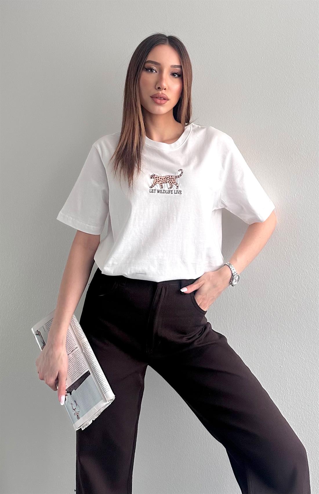 Baskı Detaylı Tshırt EKRU