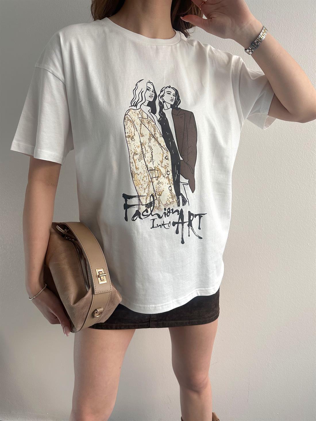 Baskı Detaylı Tshırt EKRU