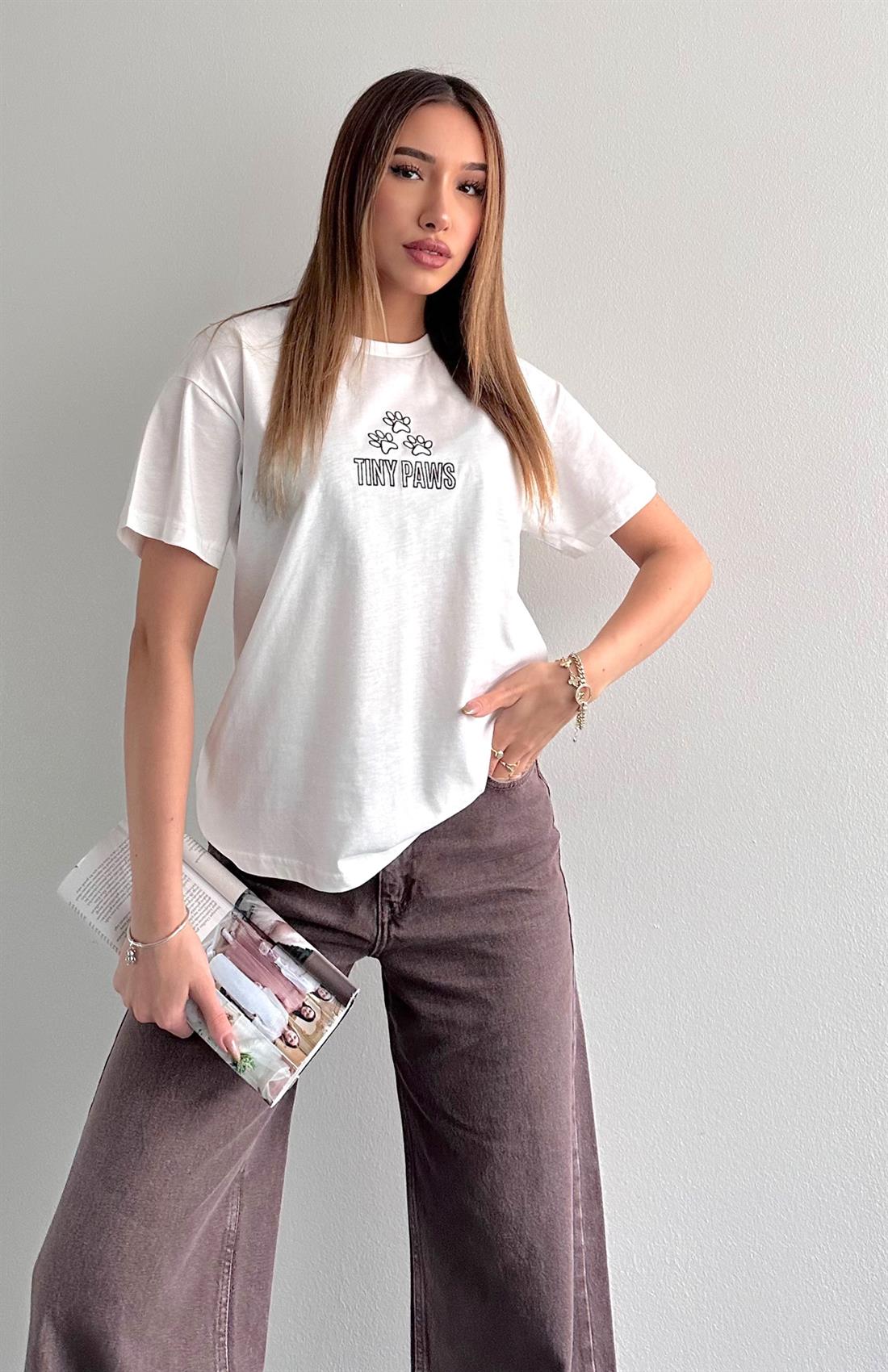 Baskı Detaylı Tshırt EKRU