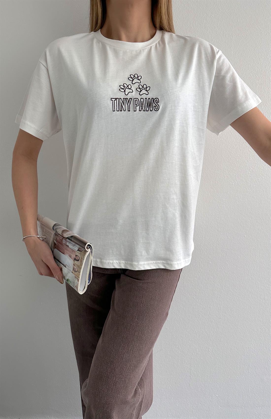 Baskı Detaylı Tshırt EKRU