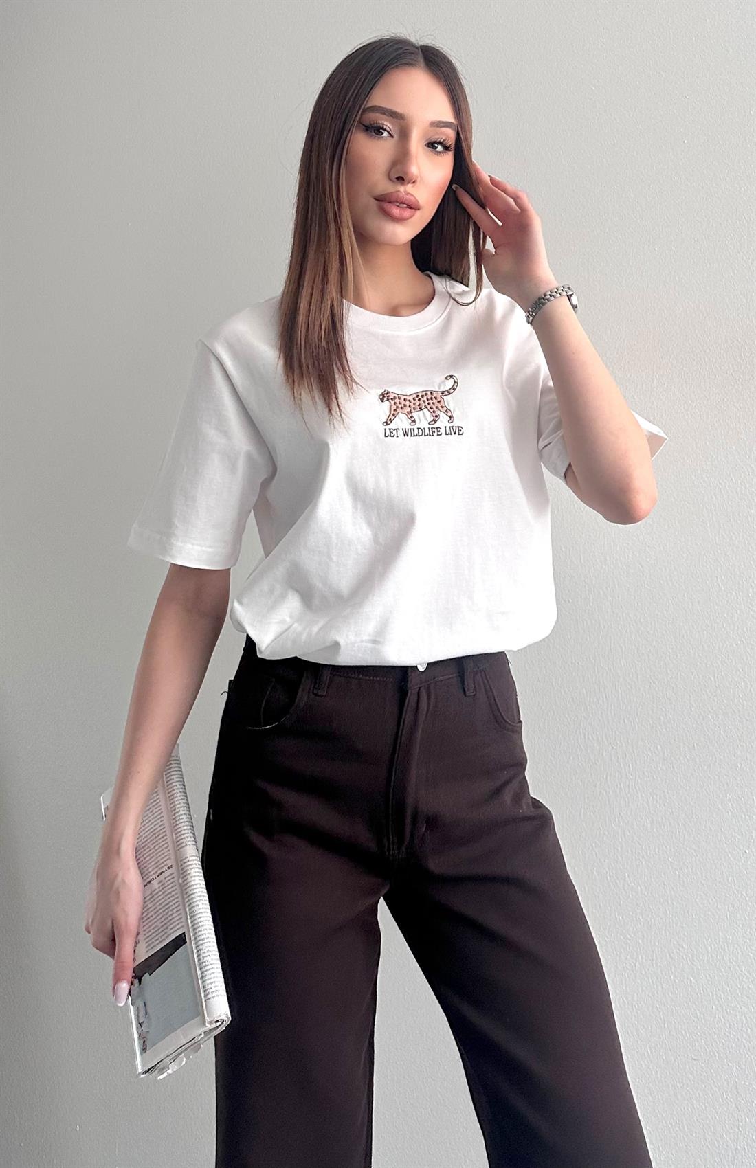 Baskı Detaylı Tshırt EKRU