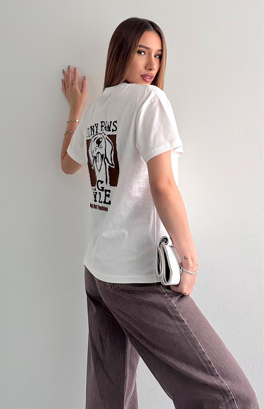 Baskı Detaylı Tshırt EKRU