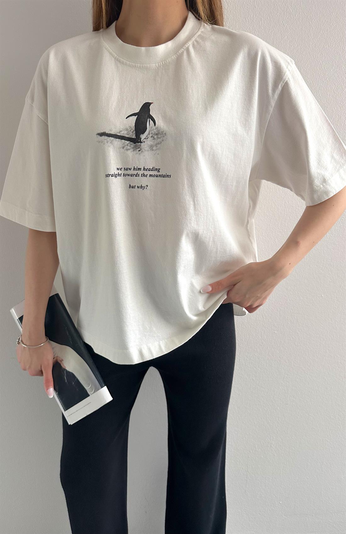 Baskılı Tshırt KREM