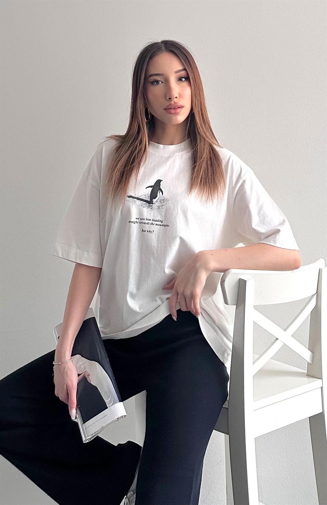 Baskılı Tshırt KREM