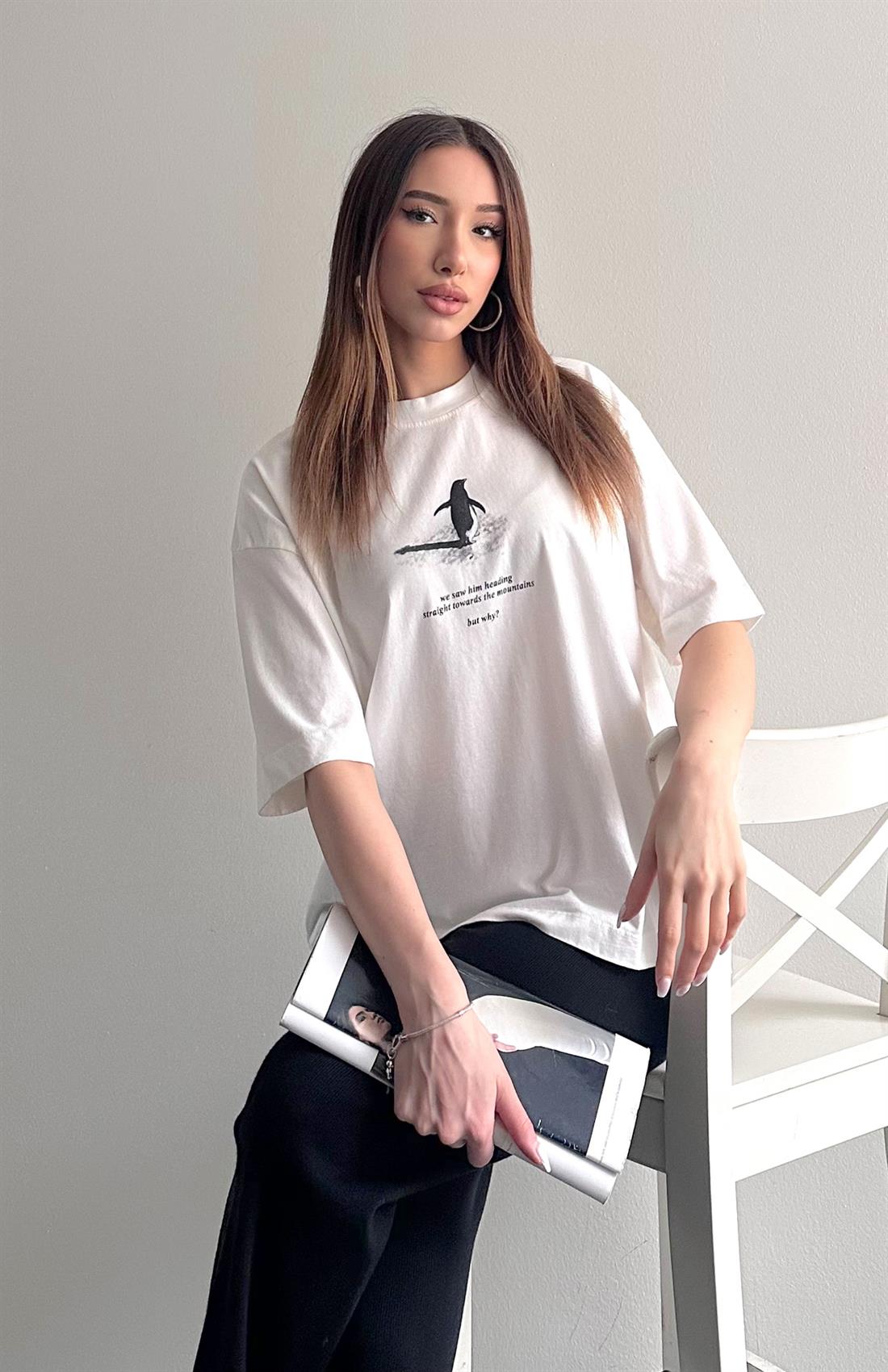 Baskılı Tshırt KREM