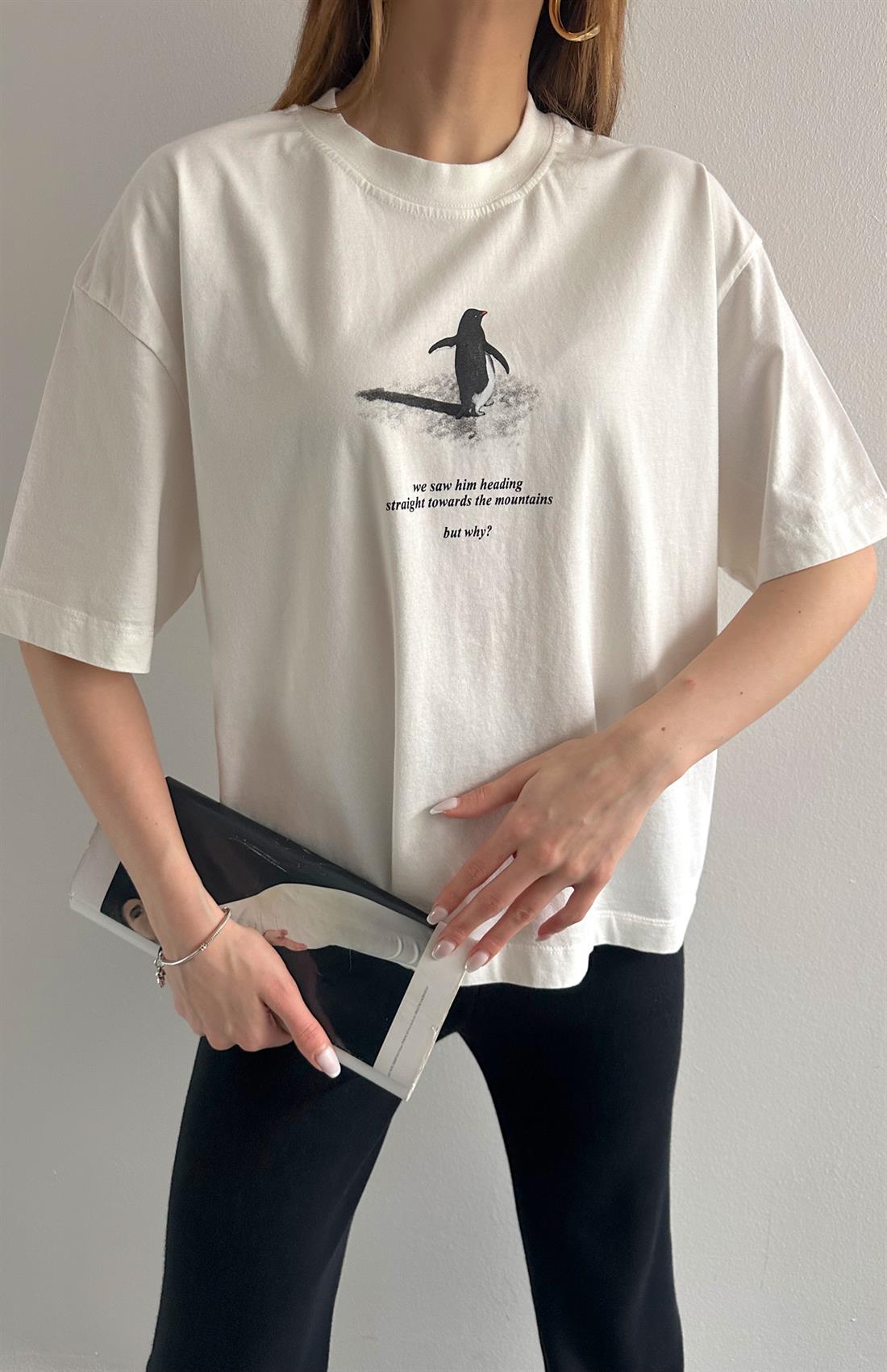 Baskılı Tshırt KREM