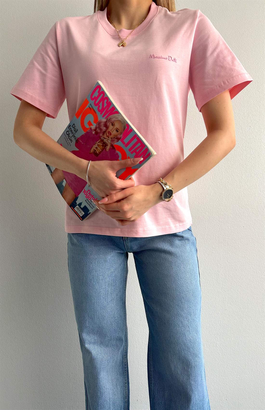 Bisiklet Yaka Tshırt PEMBE