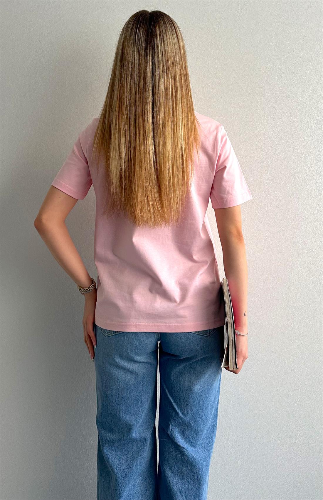 Bisiklet Yaka Tshırt PEMBE