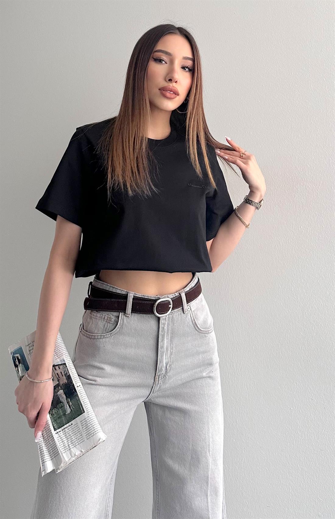 Bisiklet Yaka Tshırt SİYAH