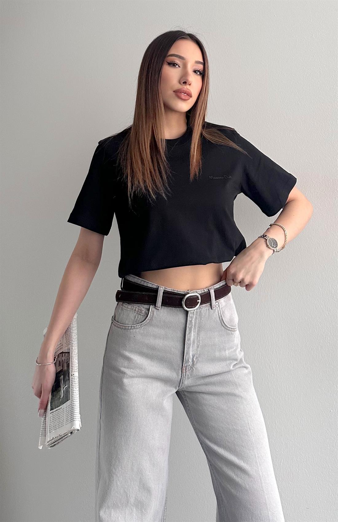 Bisiklet Yaka Tshırt SİYAH